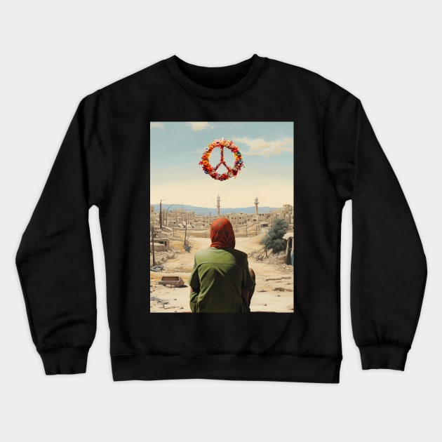 Peace Imperative: Navigating Divisiveness in a World Torn Apart  on a Dark Background Crewneck Sweatshirt by Puff Sumo